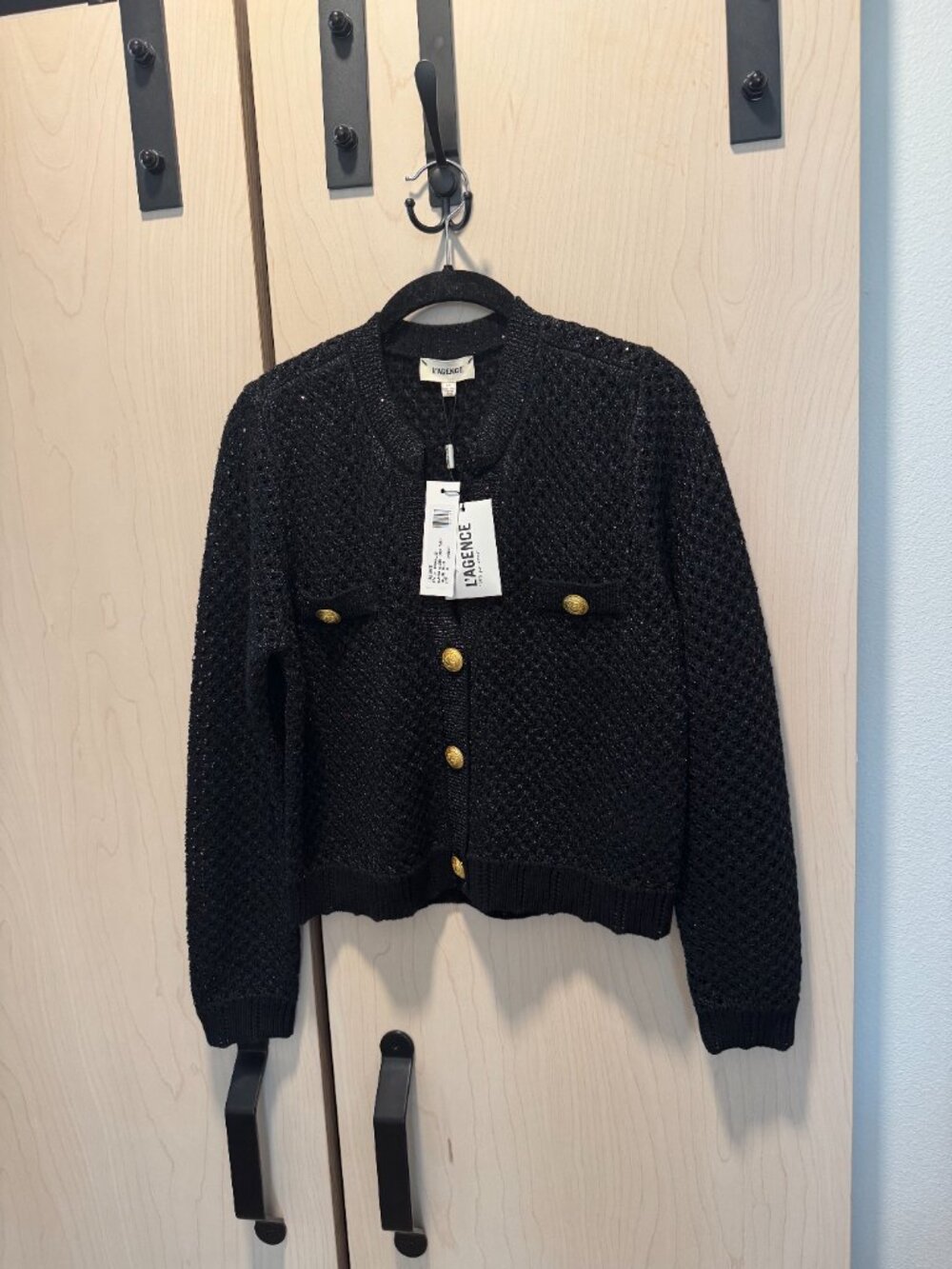 L'AGENCE Blanca Sequin Cardigan Black Gunmetal/Gold - Picture 2 of 6